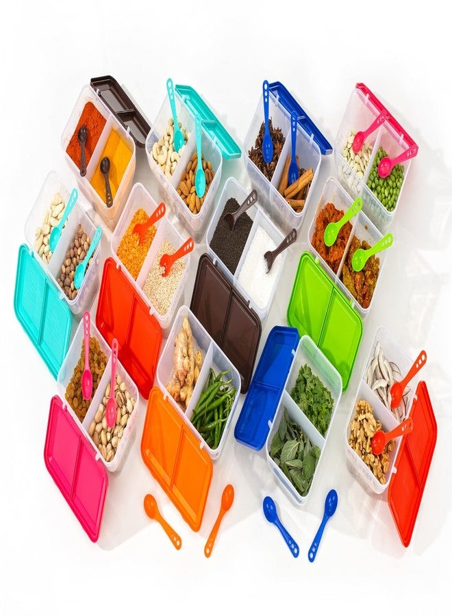 HAPPI Multipurpose Plastic 2 in 1 Masala Box for Kitchen, Spice Boxes for Kitchen, Transparent 2 Compartment Storage Containers Airtight Grocery, Dry Fruits Box 2000 Ml with 2 Spoons(Pink) - Image 4